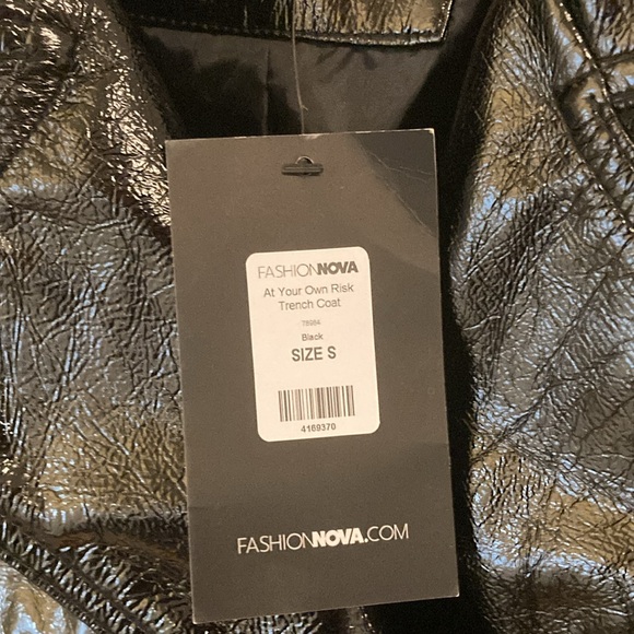 NWT Fashion NOVA Black Patent Wet Look Trench Coat - Picture 5 of 8